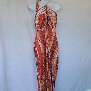 Caren Sport One Shoulder Dress in Vibrant Orange and White